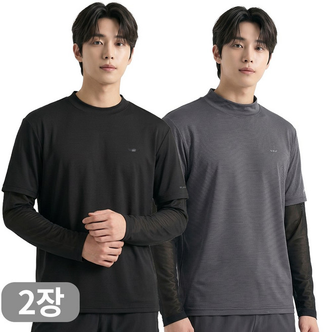 아소트 남성 냉감 반목 쿨티 프리미엄 일체형 토시티셔츠 골프 아웃도어 등산 작업복 2장세트