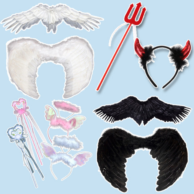 벽 창문 행잉 트리 장식 천사 악마 날개 머리띠 스틱 세트 크리스마스 포토존 꾸미기 대형, 8-2. 펼친 악마 세트 / 특대형