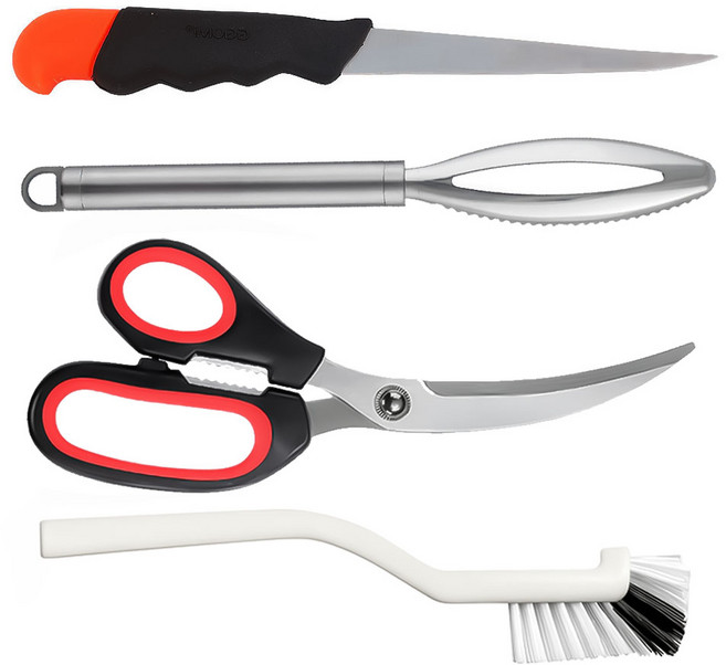 생선 손질 낚시 도구 세트 (낚시용 칼+가위+솔+비늘치기), 1개