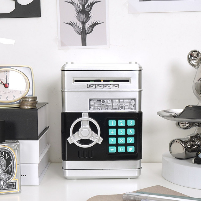인테리어 소품 비밀번호 미니 금고 지폐 저금통 19, 실버