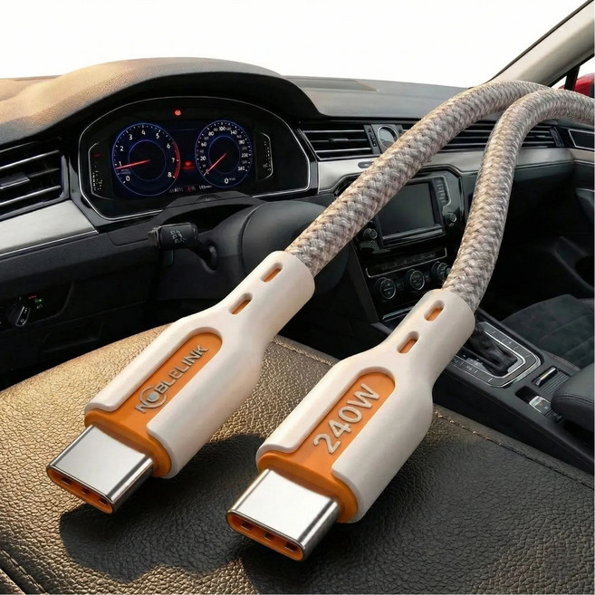 [노블링크] 240W 차량용 C타입 고속 충전 케이블 C to C / 차량 최적화 PD 케이블 / 시거잭 고출력 대응, 1m, 오렌지, 1개