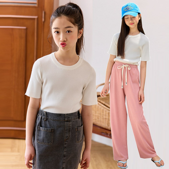 미니로이 멜로 반팔 골지 여아 주니어 키즈 아동 니트 (초등학생 - 중학생)