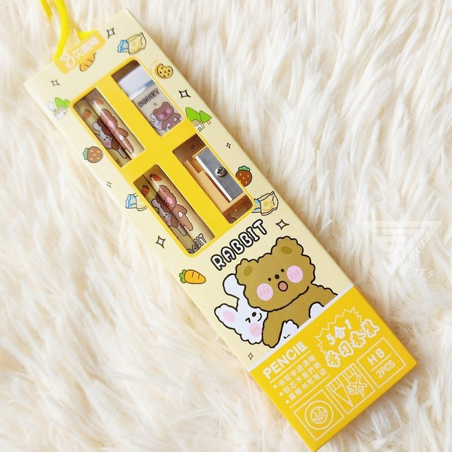 可愛文具套裝禮盒/6款可選兒童生日禮物 幼兒園開學小禮品 學生獎品 創意獎勵 幼兒園分享禮, 熊熊, 1個