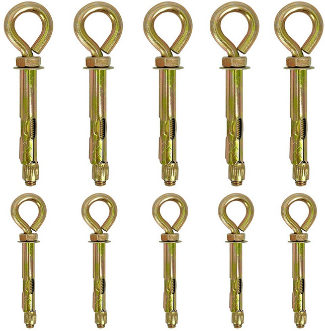 10개 앵커 아이 볼트 벽 확장 강철 플러그 볼트 고정 아이 볼트 링이있는 긴 아이 볼트 앵커 링 나사 고강도 앵커 플러그 아이 후크가있는 강철 앵커 볼트 (M6 M8)