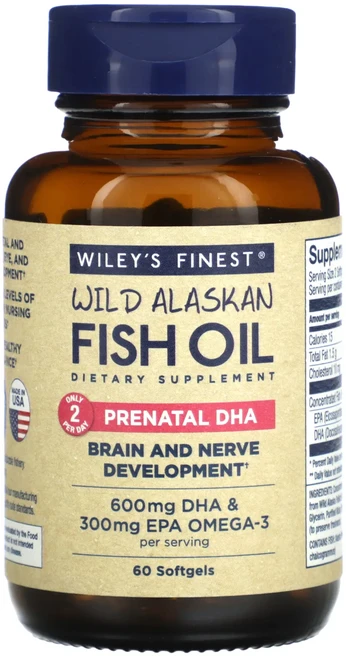 단백질 비타민 철분 마그내슘 칼슘 Wiley's Finest 자연산 알래스카 피쉬 오일 임신부용 DHA 피쉬 소프트젤 60정 고루고루섭취해주세요, WileysFinest자연산알래스카피쉬오일임신부용DHA, 1개 - 쿠팡