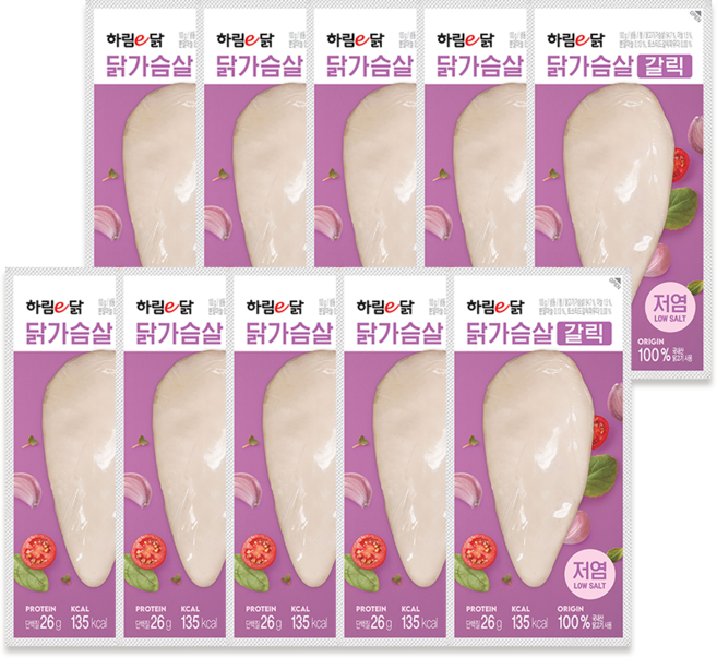 하림이닭 닭가슴살 저염 갈릭 100g 10팩, 10개