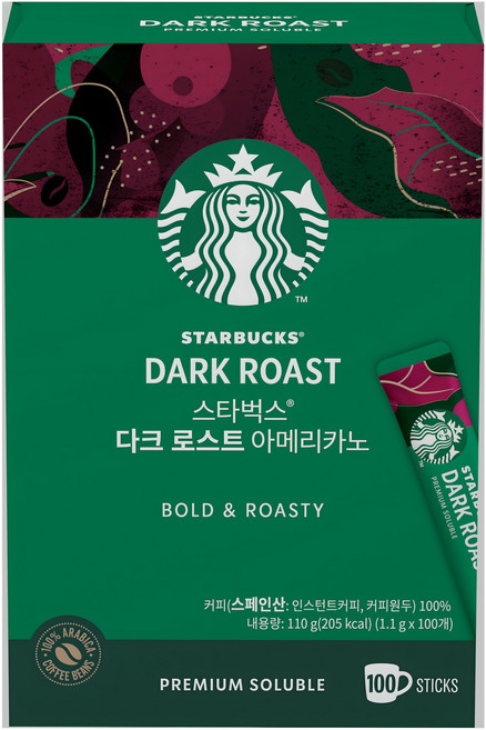 스타벅스 다크 로스트 아메리카노 원두커피믹스, 1.1g, 100개입, 1개