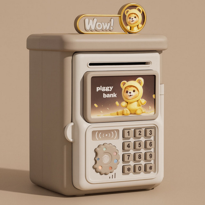 미니금고 지폐 디지털 비밀번호 저금통, 브라운 골드우주복-베어