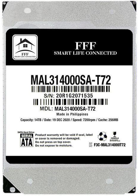 3.5인치 하드디스크 14TB 에프쓰리 HDD SATA3 7200RPM 256MB 14테라, MAL314000SA-T72
