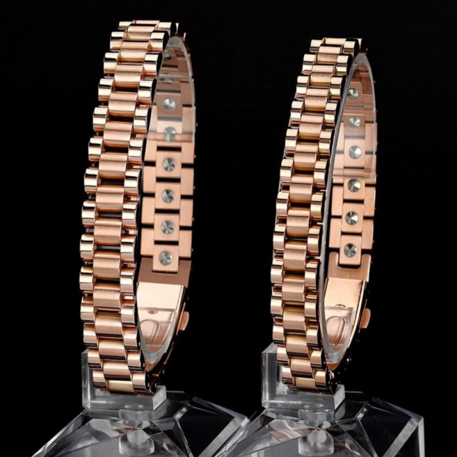 진주모아 99.9998% 로체인 로즈골드 게르마늄 건강팔찌 남성 + 여성, 1세트