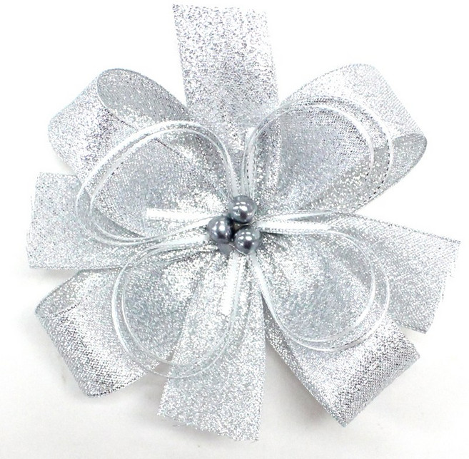 나모몰 핸드메이드 리본꽃 완성리본, 슈퍼금사보우_은색, 1개