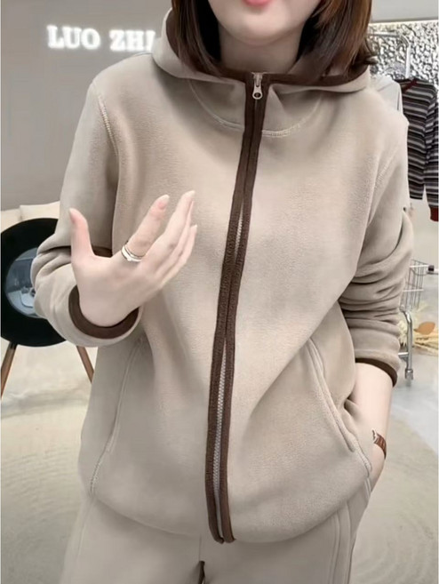 여성 데일리 보온 투톤 플리스후드집업 포근한 겨울 자켓 아우터