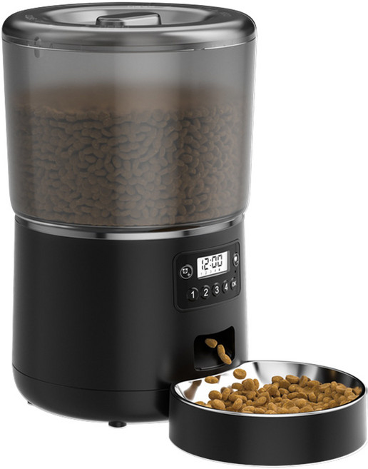 寵物自動定時餵食器 (適用貓狗/電池插電兩用), 黑色, 1個, 4L