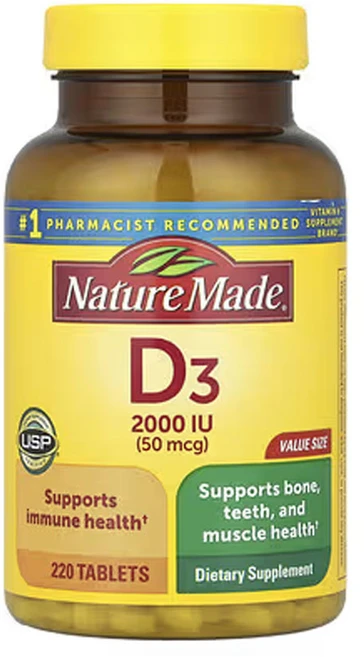 Nature Made Vitamin D3 네이처 메이드 비타민 2000IU(50mcg) 220정, 220정 1개, 1개 - 쿠팡