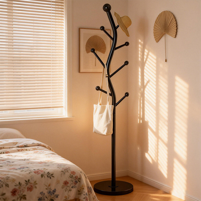 Veralool 철제 미니 스탠드 옷걸이 행거 튼튼한 원판형 인테리어 모자걸이 가방걸이 행거 옷장 30*178CM, 블랙