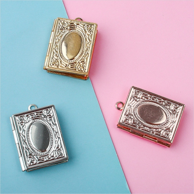 앤틱 책 모양 로켓 펜던트, 실버, 1개