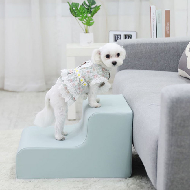 국산 강아지 계단 라운드 방수 스펀지 포함 2단 노견용품 슬개골탈구, 민트, 1개