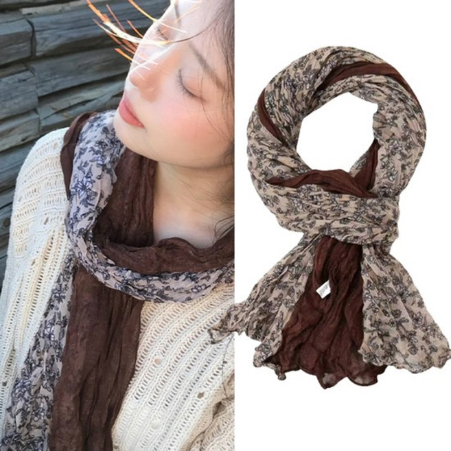 미라벨 플로럴 시폰 린넨 면 마스카프 머플러