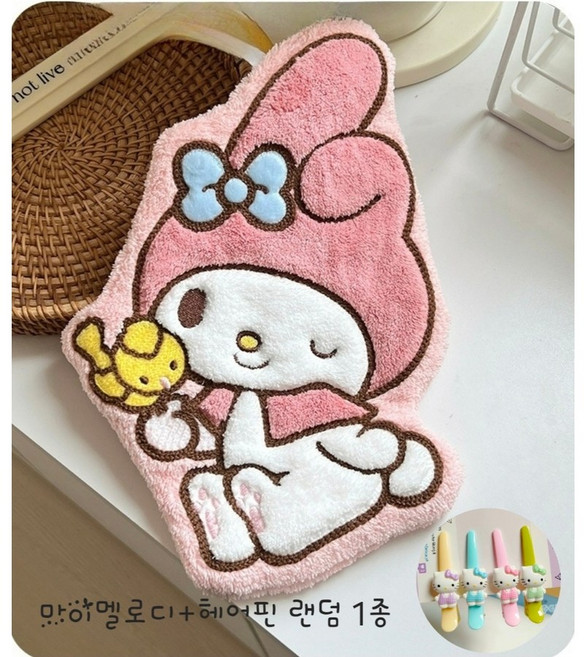 모던시스터즈 마이멜로디 키티 산리오 캐릭터 핸드 타올 주방 욕실 고리 손 수건, 마이멜로디 헤어핀1, 1개