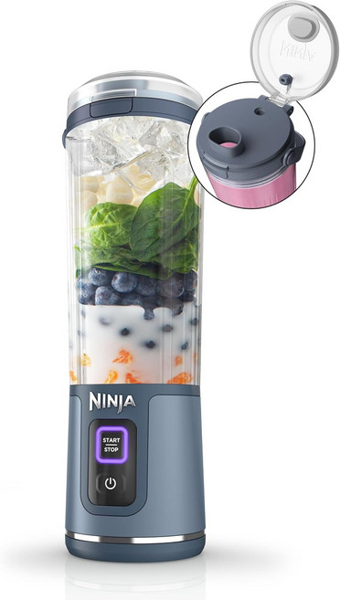 Ninja BC151NV 블래스트 포터블 블렌더 18oz 용량 USB-C 충전 디쉬워셔 세이프 데님 블루, [13]메탈릭 블루