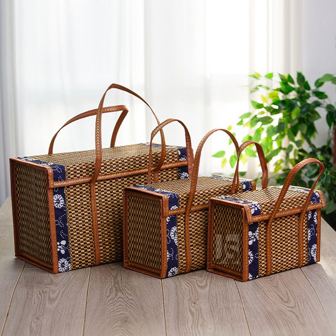 씨플 천연 대나무 바구니 찬합 런치박스 나들이 피크닉 소풍 도시락 가방