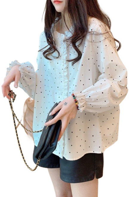 씨플 여성 블라우스 봄 가을 여름용 루즈핏 링클프리 블라우스 도트 패턴 에쁜 고급 빅사이즈 남방 셔츠