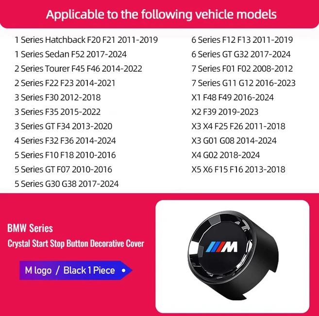 BMW G06 G07 G29 F20 F21 F30 F35 F34 F32 F36 F10 F18 G20 G28 G05 차량용 엔진 시동/정지 버튼 커버 액세, 06 Black-M Logo