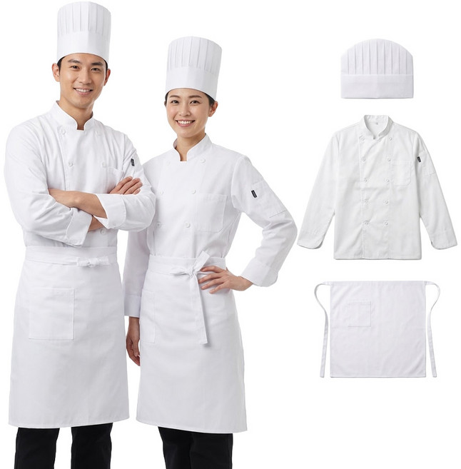 리바앤코 조리기능사 시험용 조리복세트 3종 긴팔상의 허리앞치마 모자 제과제빵