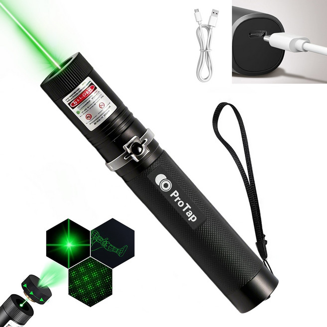 ProTap C타입 충전식 그린 포인터 장거리 손전등 라이트 펜 1개
