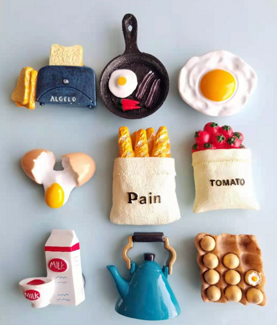 미니어처 푸드 자석 9종 택일 토스트 계란 바게트 토마토 우유 주전자 3D 마그네틱 냉장고자석