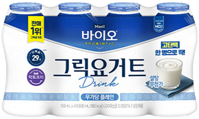 매일바이오 그릭요거트 드링크(150mlX4입) 무가당플레인X1개 냉장배송