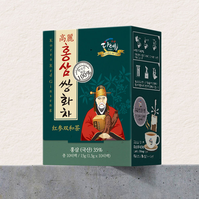 [본사직영] 다예 100% 국산 홍삼 쌍화차 개별포장 생분해 사각티백, 18개, 10개입, 1.5g