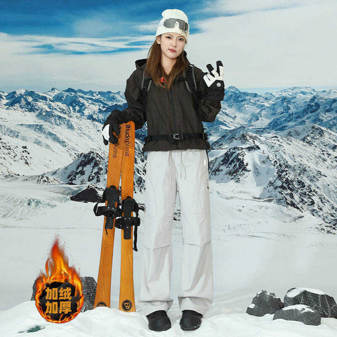 防風防水衝鋒褲滑雪褲 女 寬褲 直筒褲 零下抗寒 闊腿 保暖