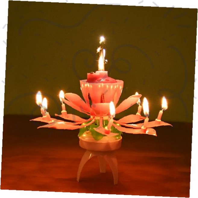 회전 멜로디 생일초 연꽃 촛불 생일 파티 케이크 장식 용품, 1개, 일반 연꽃초(옐로우)