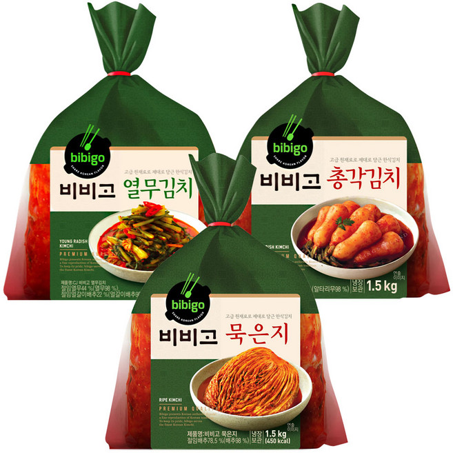 비비고 열무김치1.5kg+총각김치1.5kg+묵은지1.5kg, 1.5kg, 1개