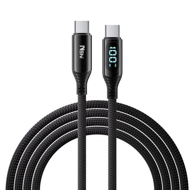 c타입 고속 충전기 케이블 디스플레이 C-C 케이블 100w, 1개, 블랙, 2m