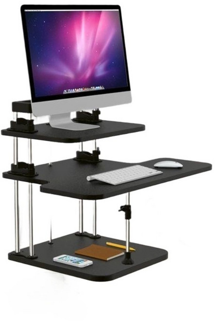 컴퓨터 스탠드 모니터 받침대 원목 서랍형 랙 노트북거치대 책상정리, 공압식 L형 하강 노트북 거치대 포함