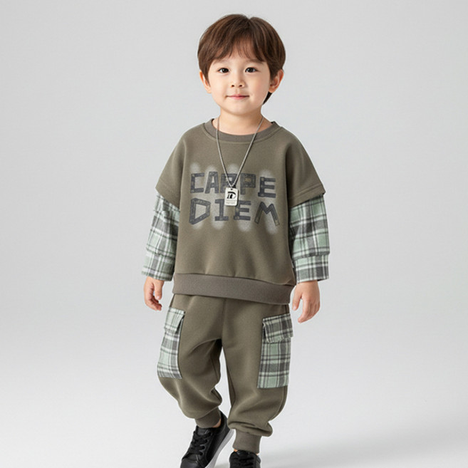 몽실이 스트릿 체크 포인트 상하복 유아 아동복 등원룩 외출복 데일리룩 어린이집 형제룩