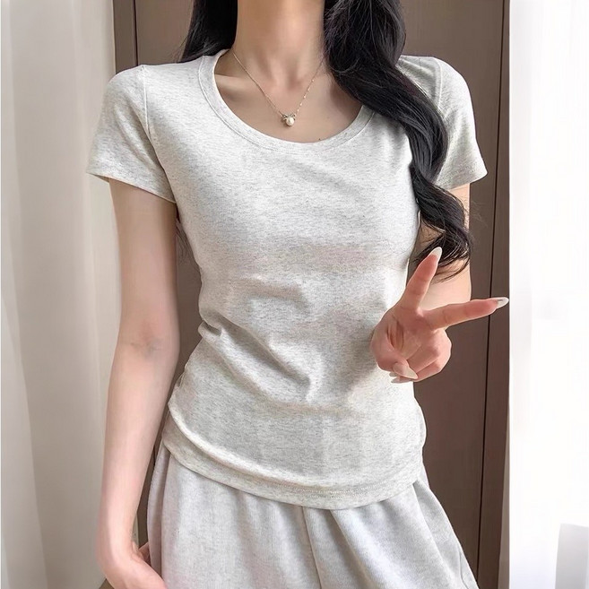 샤일리 여성 슬림핏 라운드 반팔 티셔츠 빅사이즈까지