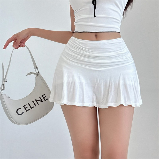 쪼예 [속바지안감] 밴딩 셔링 면 스판 트레이닝 플레어 숏 미니 스커트