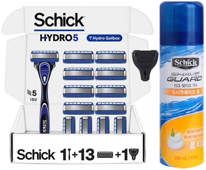 쉬크 하이드로5 오리지널 면도기 기획팩 (핸들1+날13입+커버1) + 쉐이빙 폼