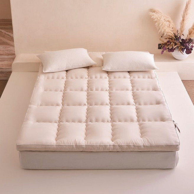 통세탁 사계절 10cm 두꺼운 포근한 바닥 침대 토퍼 매트리스, 베이지