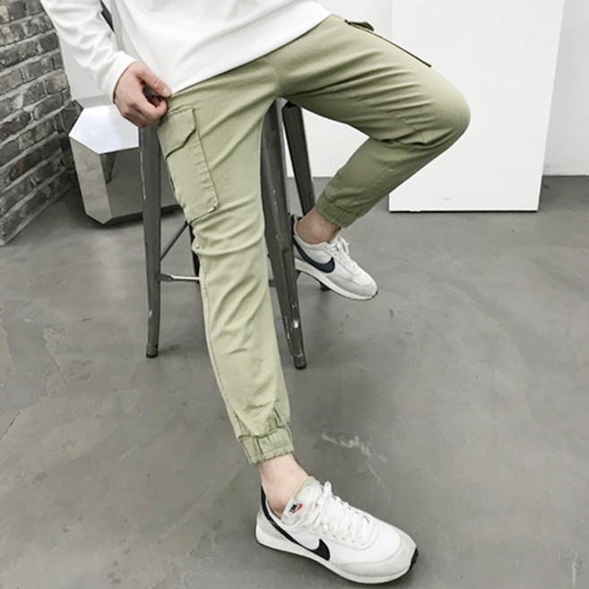 용된다 남성용 빅사이즈 슬림핏 스판 카고 조거 밴딩 바지