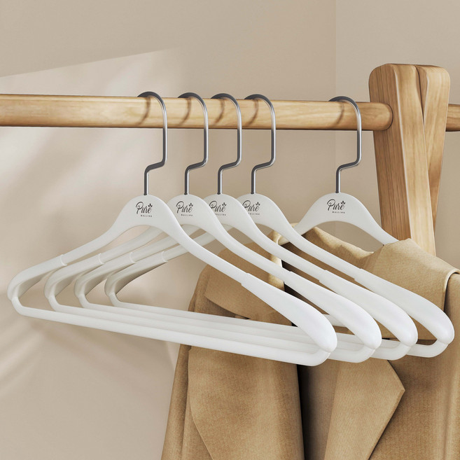 퓨어몰링 튼튼한 어깨뿔방지 논슬립 정장 옷걸이, 화이트, 5개