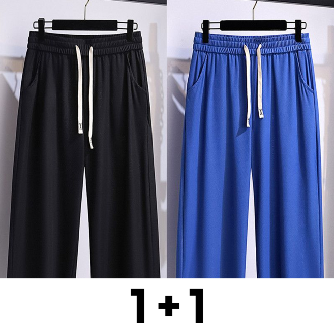 메인워크 1+1 중년 여성 빅사이즈 7부 바지 여름 엄마룩 캐주얼 냉장고 하이웨스트 슬림핏 패션 쿨링 밴딩 와이드핏 팬츠 2매입