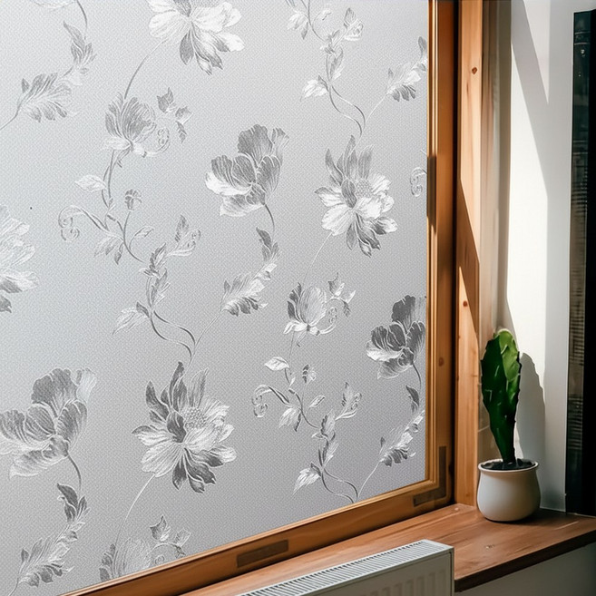 바이앤뷰 패턴 무점착 창문 시트지, 루미 플라워