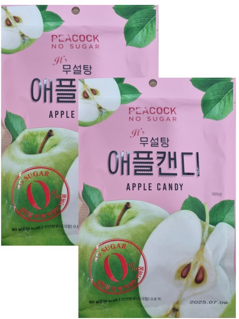 피코크 NO SUGAR 무설탕 애플맛 캔디 APPLE CANDY 80g x 2개 총 160g