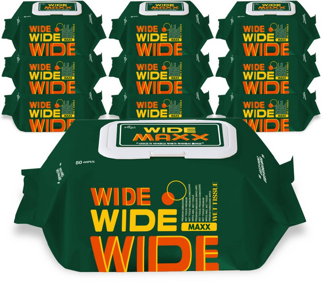 미엘 와이드맥스 빅사이즈 엠보싱 요양병원 대형 간병 물티슈 65평량 50매 총10팩, 50