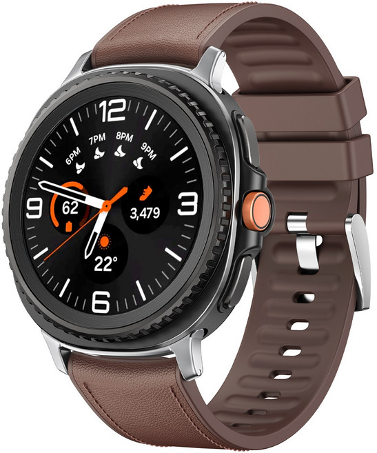 ABMOS 갤럭시워치8/8클래식 하이브리드 비건 레더 실리콘 스트랩, 1개, 브라운