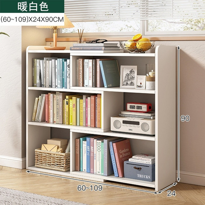 伸縮書櫃 書架 收納儲物架 自由調整寬度, 24三層白色（小號直邊款）, 白色, 三層